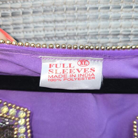 Indian Maxi Kaftan Dress Rhinestone Beaded Purple Chiffon Kimono Bohemian Boho - Picture 4 of 12